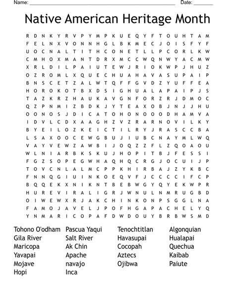 Native American Indian Heritage Month Word Search Wordmint Native American Indian Heritage Month Word Search Wordmint