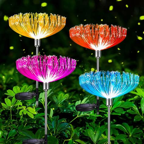 Neporal Solar Lights Outdoor Garden Decorative 4Pk Garden Lights Solar Powered Waterproof Ip65 Solar American Flag Lights 7 Color July 4Th