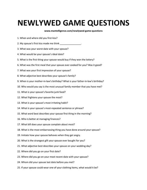 Newlywed Game Questions Printable
