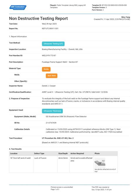 Non Destructive Testing Report Template And Example Pdf