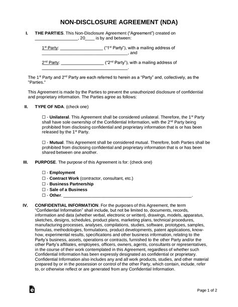 Non Disclosure Agreement Nda Form Create A Free Nda Form