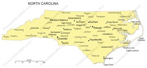North Carolina Outline Map With Capitals Major Cities Digital Vector Illustrator Pdf Wmf