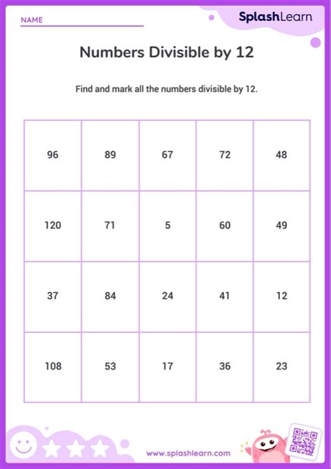 Numbers Divisible By 12 Printable Math Worksheet Worksheets Library