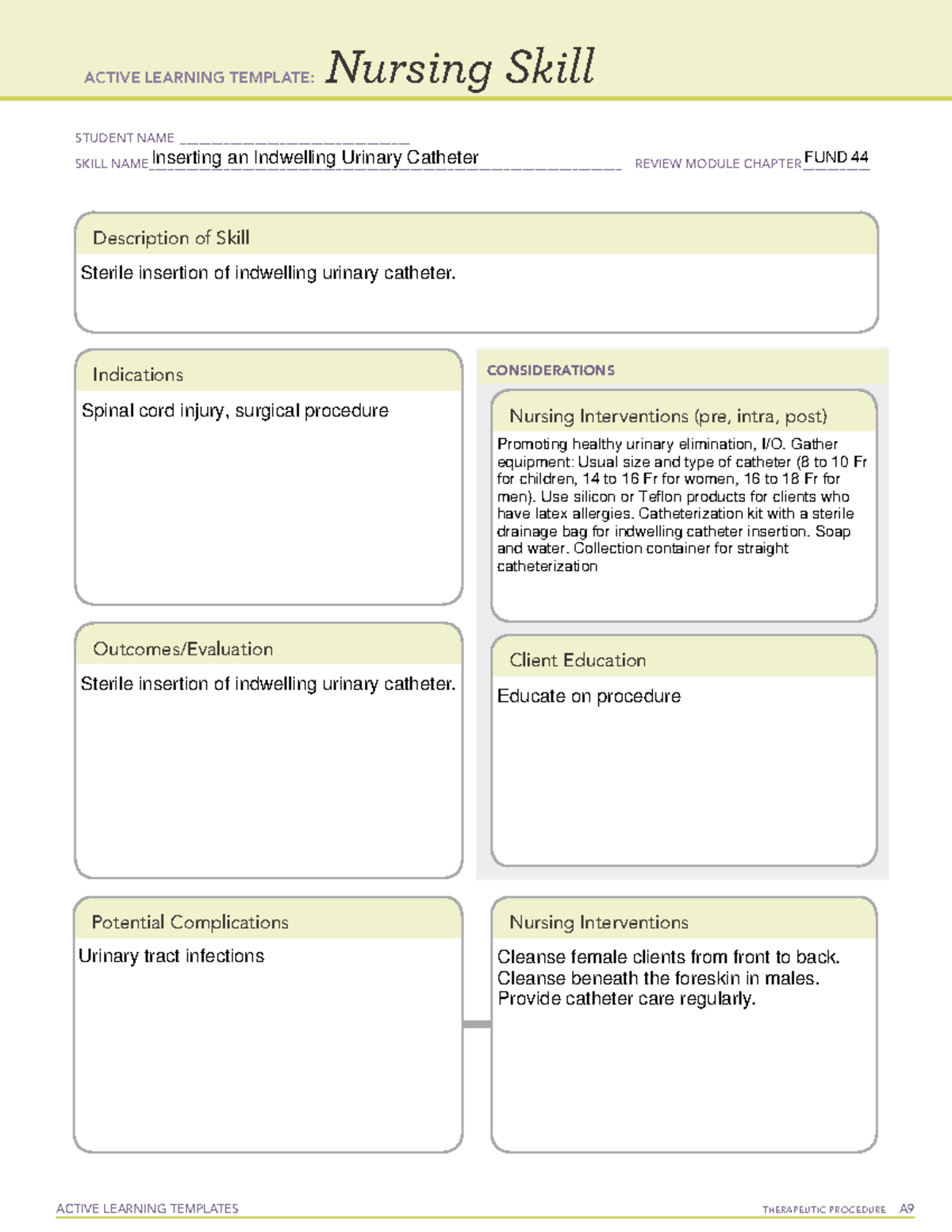 Nursing Skill Completed 2016 Active Learning Template Nursing Skill