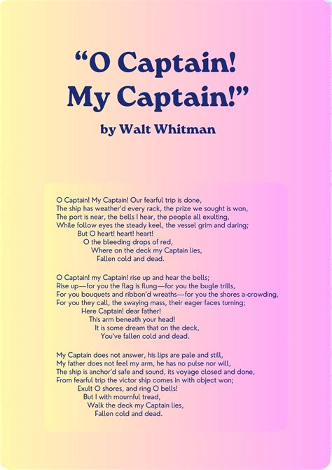O Captain My Captain By Walt Whitmano Captain My Captain Our Fearful O Captain My Captain By Walt Whitmano Captain My Captain Our Fearful