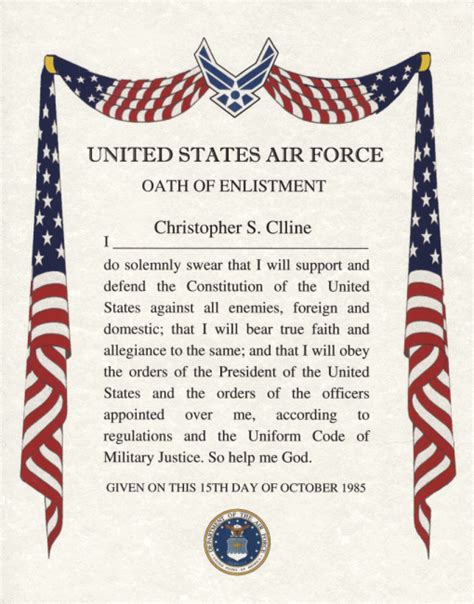 Oath Of Enlistment Certificate Army Navy Air Force Marines Coast Guard