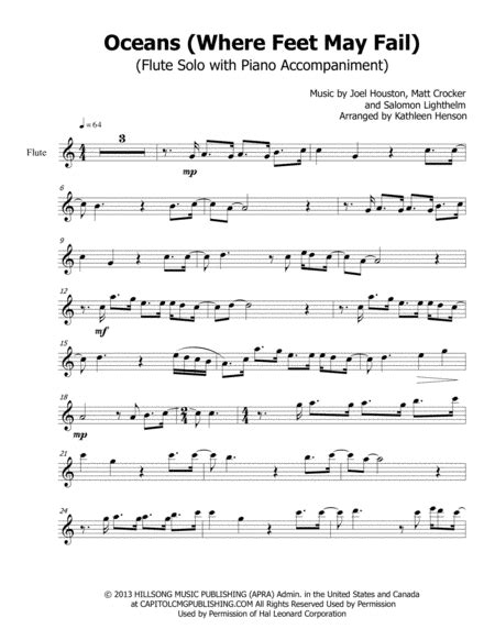 Oceans Where Feet May Fail By Hillsong United Flute Solo Early Intermediate Digital Sheet Music Sheet Music Plus