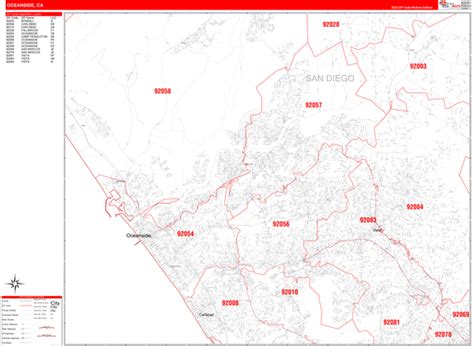 Oceanside Zip Code Wall Map