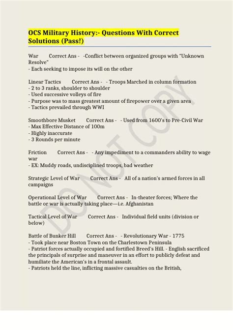 Ocs Military History Questions With Correct Solutions Pass Army Ocs Military History Questions With Correct Solutions Pass Army