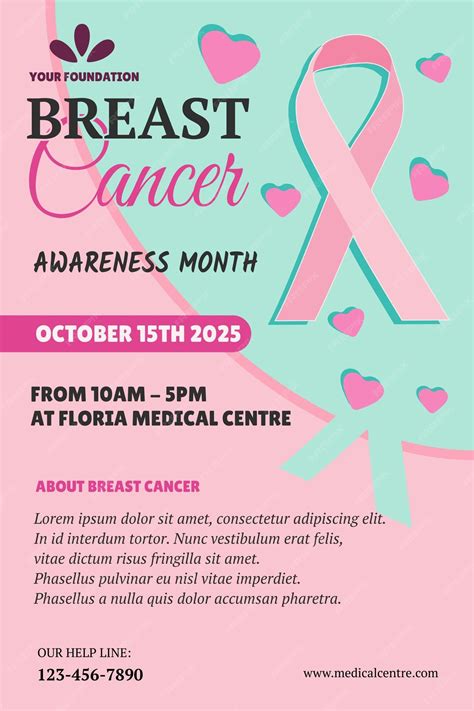 October Breast Cancer Awareness Month Poster With Pink Ribbon