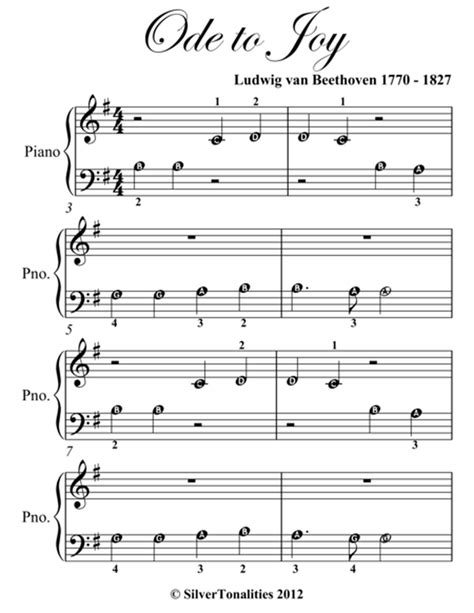 Ode To Joy Beethoven Beginner Easy Piano Sheet Music Digital Print