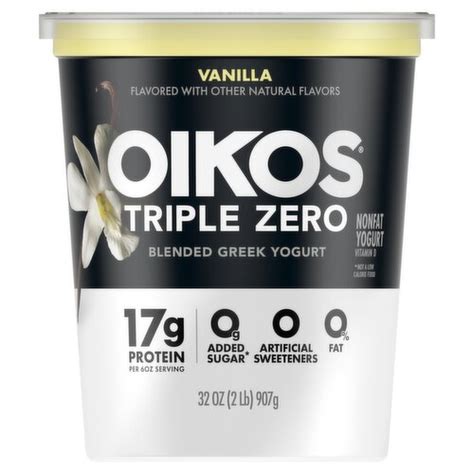 Oikos Triple Zero Vanilla Blended Greek Nonfat Yogurt 32 Oz Fairway Oikos Triple Zero Vanilla Blended Greek Nonfat Yogurt 32 Oz Fairway