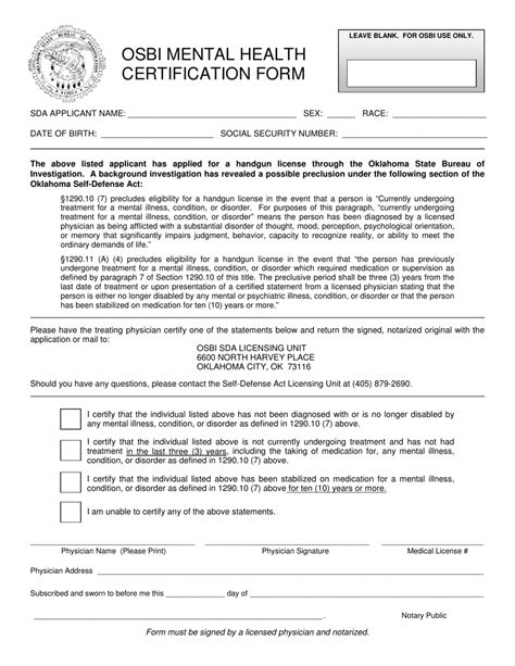 Oklahoma Osbi Mental Health Certification Form Fill Out Sign Online