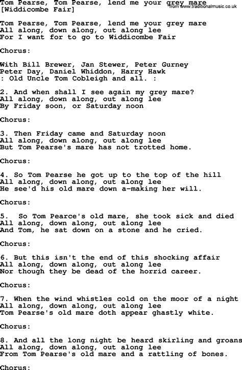Old English Song Lyrics For Tom Pearse Tom Pearse Lend Me Your Grey
