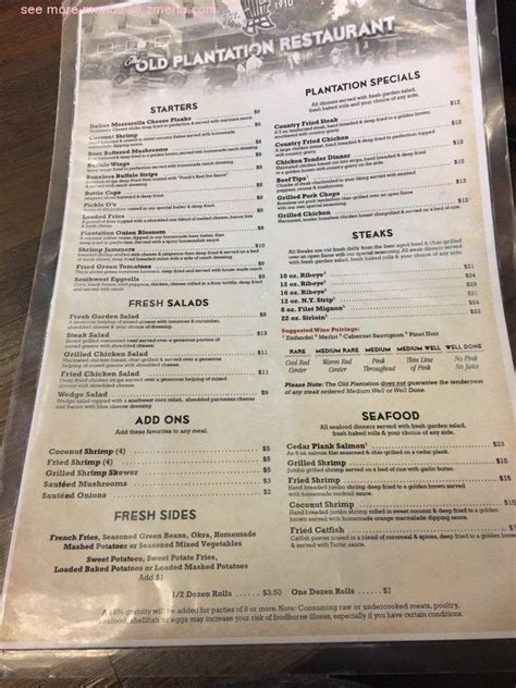 Online Menu Of The Old Plantation Restaurant Restaurant Medicine Park