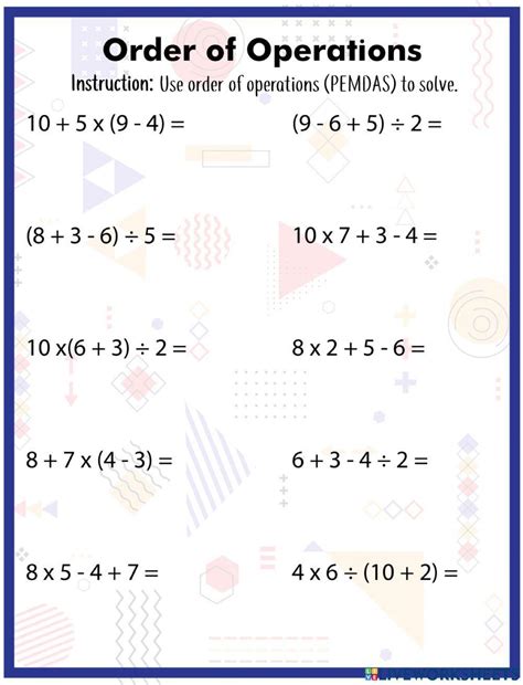 Order Of Operations Worksheets Order Of Operations Worksheets