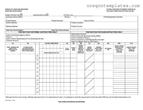 Oregon Payroll Wh 38 Template All Oregon Forms