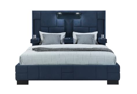 Oscar Navy Blue King Bed No Wood Trim Global Furniture Usa