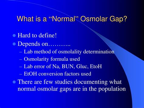 Osmolar Gap Osmolar Gap Equation Normal Osmolar Gap