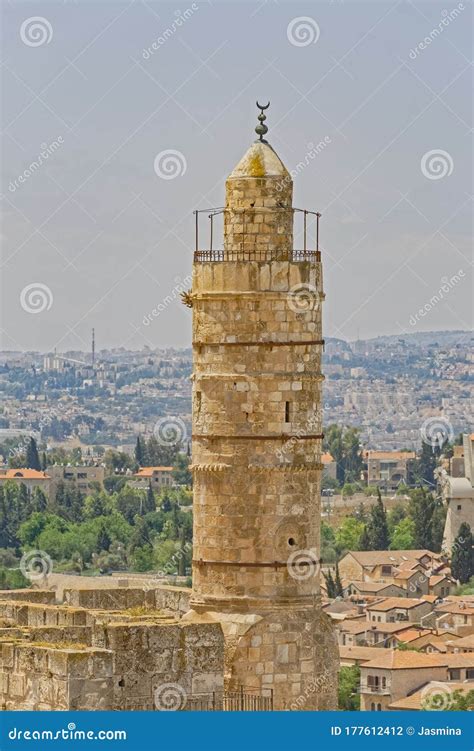 Ottoman Minaret In The Tower Of David Courtyard In Jerusalem Editorial
