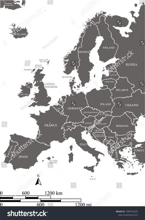 Outline Map Europe Countries Labeled Vector Stock Vector Royalty Free 1089754325 Shutterstock