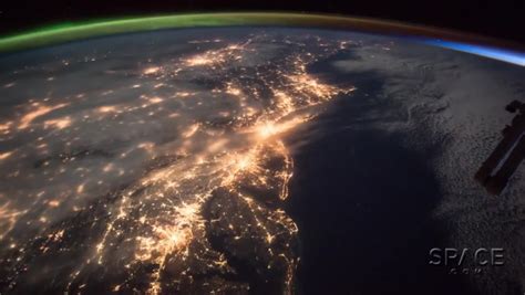 Over Earth Nighttime Flight Over East Coast Us From Space Station