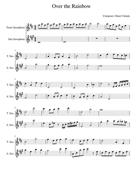 Over The Rainbow Sheet Music For Soprano Saxophone Alto Saxophone