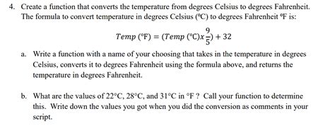 Part A Function To Convert Celsius To Fahrenheit Chegg Com