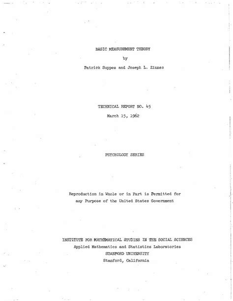 Pdf Basic Measurement Theory Patrick Suppessuppes Corpus Stanford