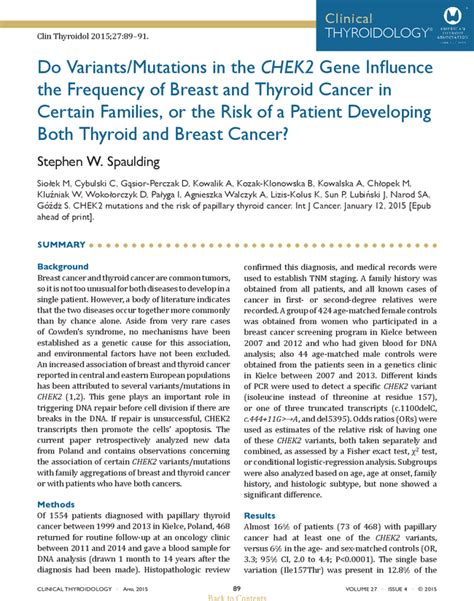 Pdf Classifying Variants In The Chek2 Gene The Importance