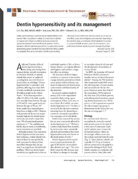 Pdf Dentin Hypersensitivity And Its Management