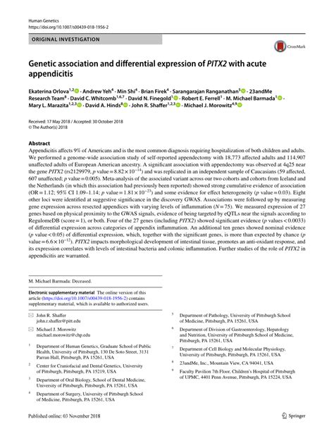 Pdf Genetic Association And Differential Expression Of Pitx2 With