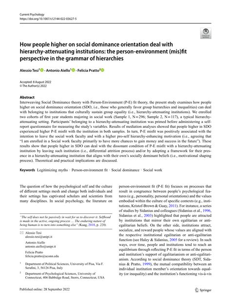 Pdf How People Higher On Social Dominance Orientation Deal With