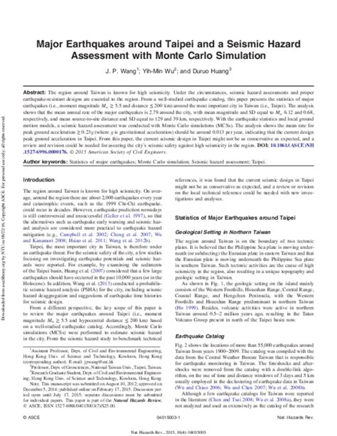 Pdf Major Earthquakes Around Taipei And A Seismic Hazard