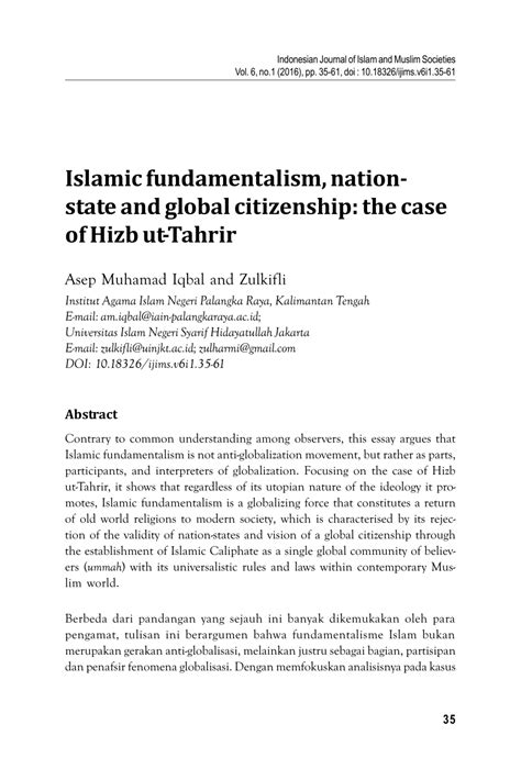 Pdf Political Islam And Social Movement Theory The Case Of Hizb Ut