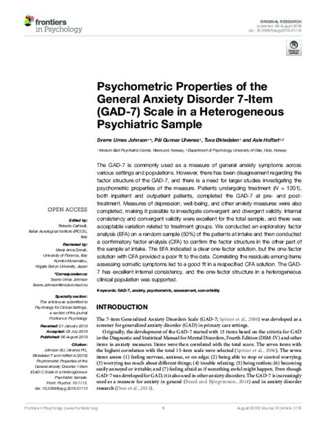 Pdf Psychometric Properties Of The General Anxiety Disorder 7 Item