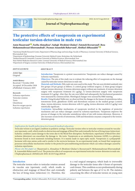 Pdf The Protective Effects Of Vasopressin On Experimental Testicular