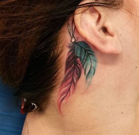 Peacock Feather Tattoos Behind Ear