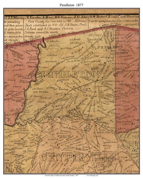 Pendleton 1877 Old Town Map With Homeowner Names South Carolina Anderson County Reprint Genealogy Sc Tm