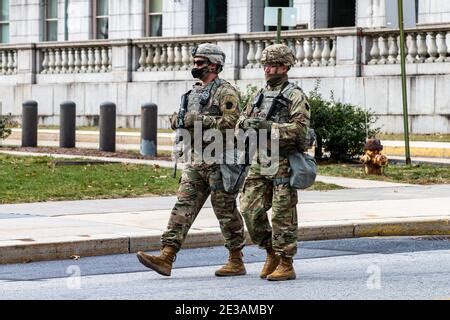 Pennsylvania National Guard Members Patrol Outside Of The Pennsylvania State Capitol In Harrisburg Pennsylvania On January 17 2021 Photo By Paul Weaver Sipa Usa Credit Sipa Usa Alamy Live News Stock Photo Alamy