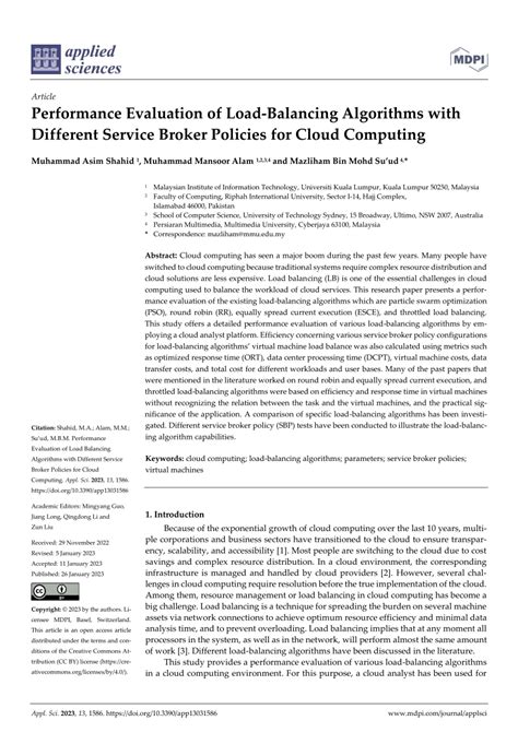 Performance Evaluation Of Load Balancing Algorithms With Different Service Broker Policies For Cloud Computing