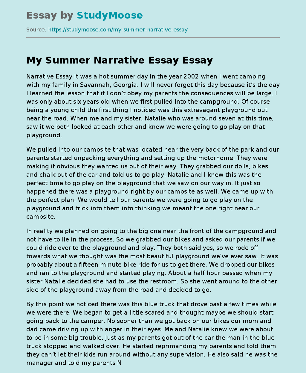 Personal Narrative Samples Grade 5 Free Personal Narrative Examples