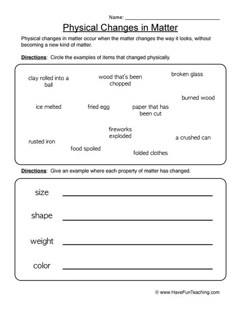 Physical Changes Examples Worksheet By Teach Simple