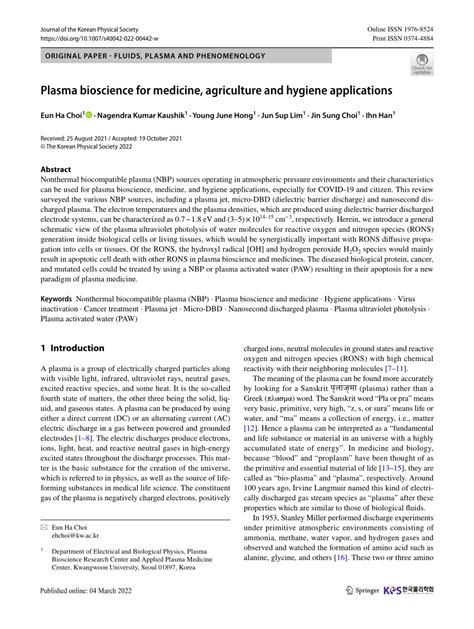 Plasma Bioscience For Medicine Agriculture And Hygiene Applications Journal Of The Korean Physical Society Plasma Bioscience For Medicine Agriculture And Hygiene Applications Journal Of The Korean Physical Society