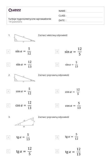 Ponad 50 Funkcje Trygonometryczne Arkuszy W Quizizz Darmowe I Do Druku