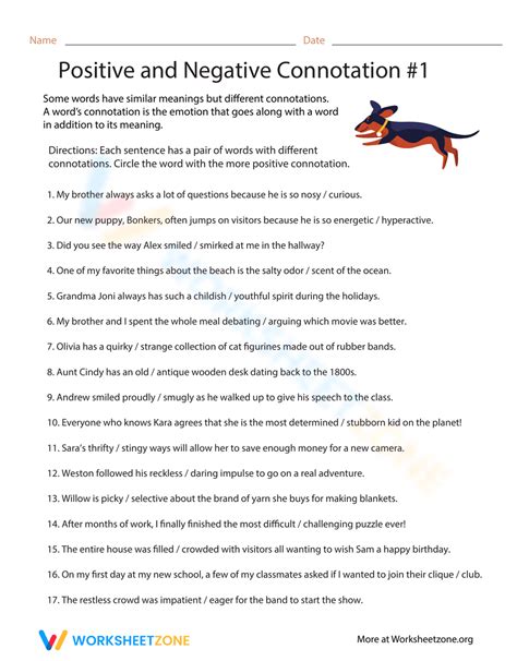 Positive And Negative Connotation Worksheet Twinkl Usa