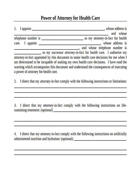Power Of Attorney Forms Free Printable Health Care