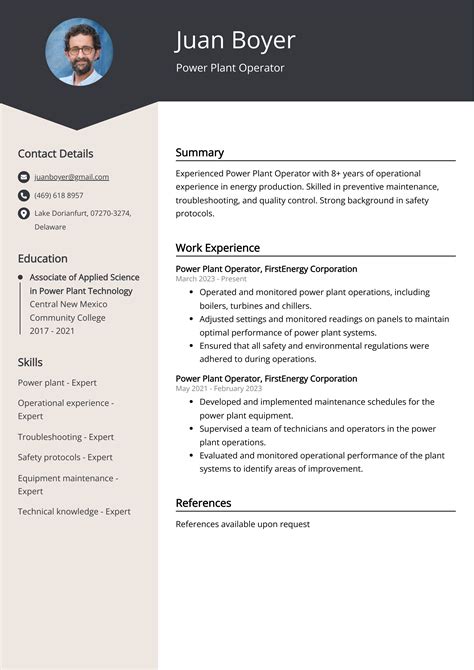 Power Plant Operator Cv Examples Template Amp 20 Tips