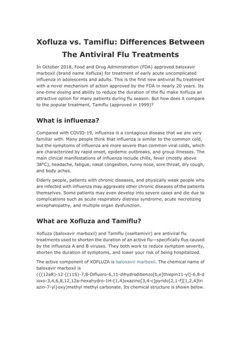 Ppt Xofluza Vs Tamiflu Differences Between The Antiviral Flu