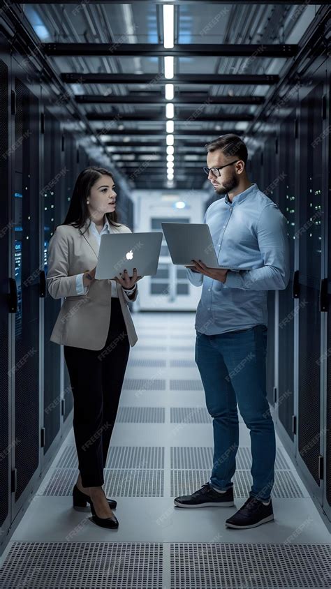 Premium Photo Data Center Female System Administrator And Male It Premium Photo Data Center Female System Administrator And Male It